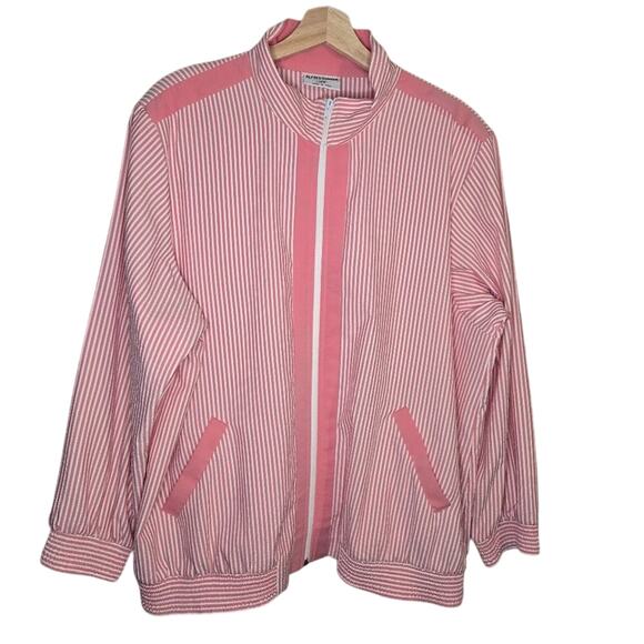 Alfred Dunner Pink & White Striped Zip Front Jacket Size 18W Plus 0137 - Picture 1 of 6